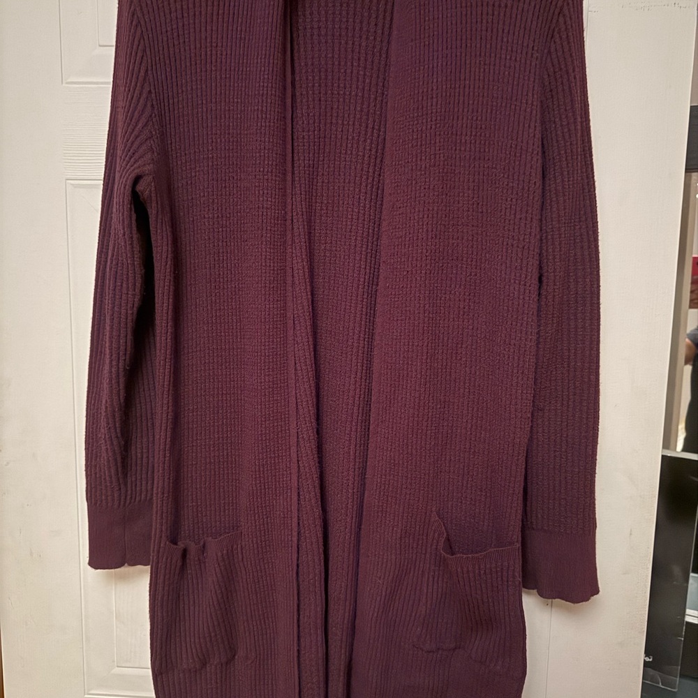 Knit long Burgundy Cardigan.